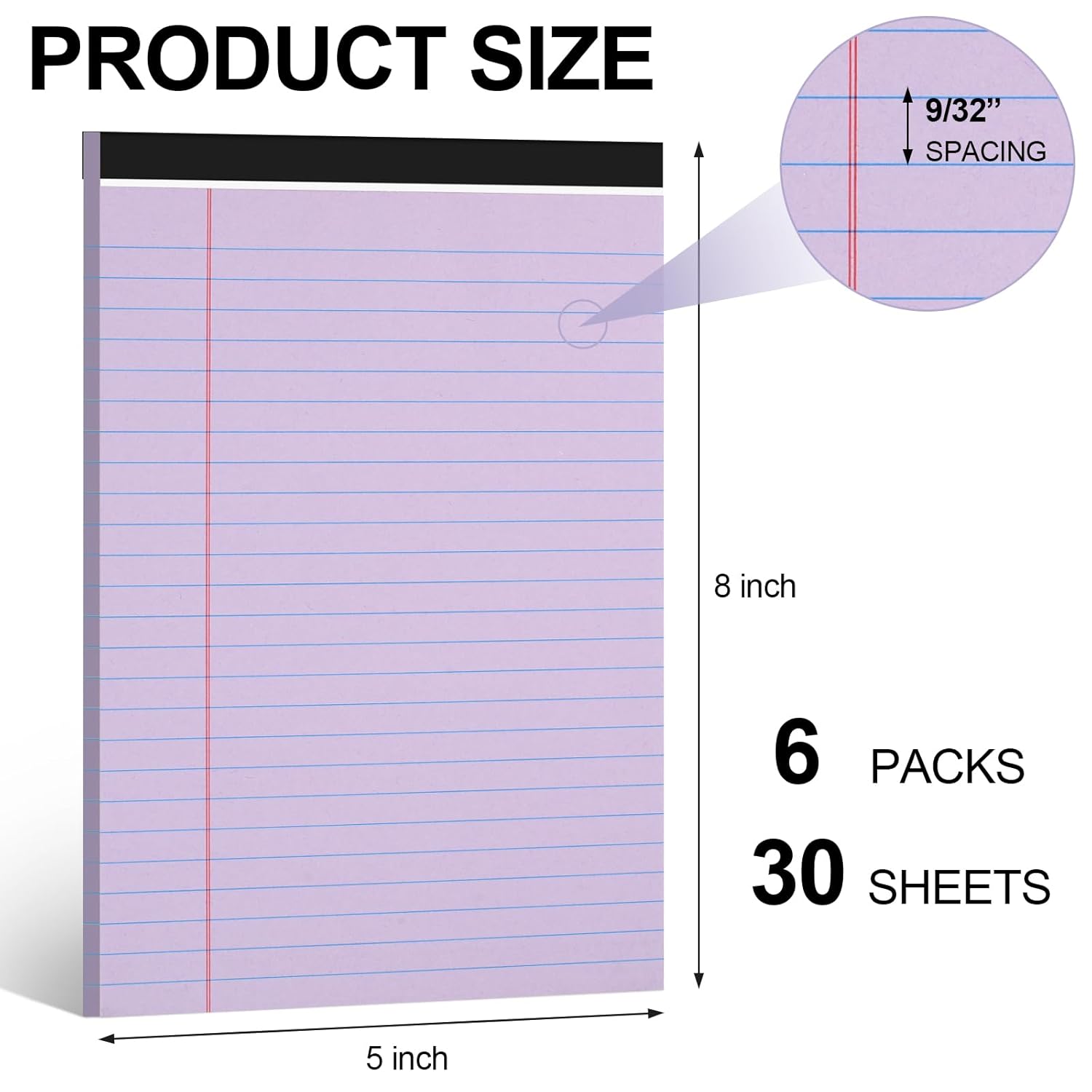Utron 6 PCS Small Legal Pads 5x8 Purple, Narrow Ruled Small Note Pads 5x8, Micro Perforated Writing Pad, College Ruled Legal Notepads 5x8 for Study, Office, To-Do Lists(30 Sheets/Small Notepad) - Image 2