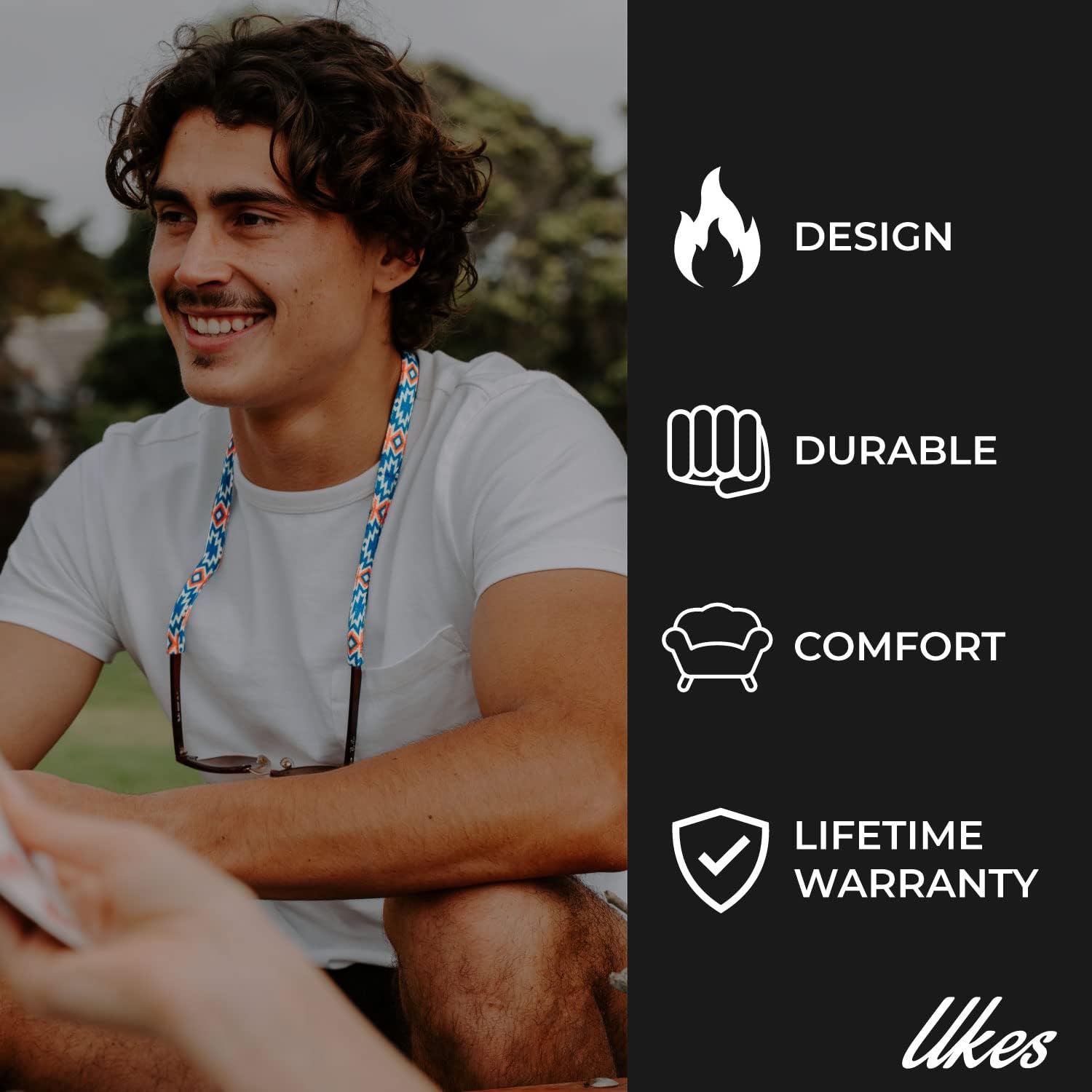 Ukes Premium Sunglass Strap - Durable & Soft Glasses Strap Designed with Cotton Material - Secure fit for Your Glasses and Eyewear. (The Mountaineers)