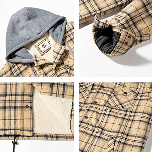 Image of COEVALS CLUB Men's Flannel Fleece Sherpa Quilted Lined Plaid Snap Work Shirt Jacket /Hooded
