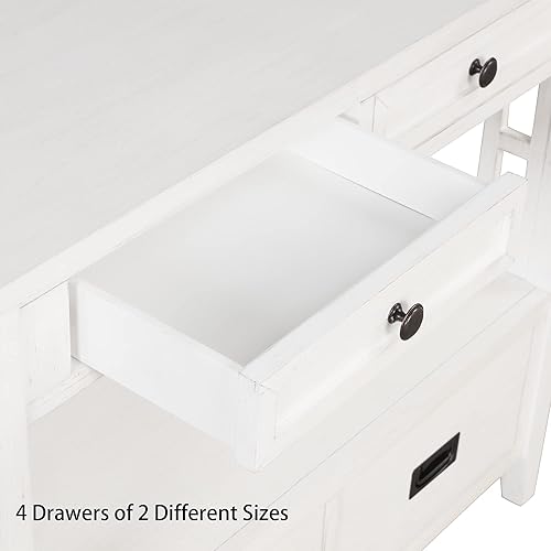 Miniatura 12 de Mesa consola rústica con 4 cajones y estantes, armario de cocina vintage de madera para almacenamiento, pasillo, vestíbulo con estantes de Marrón