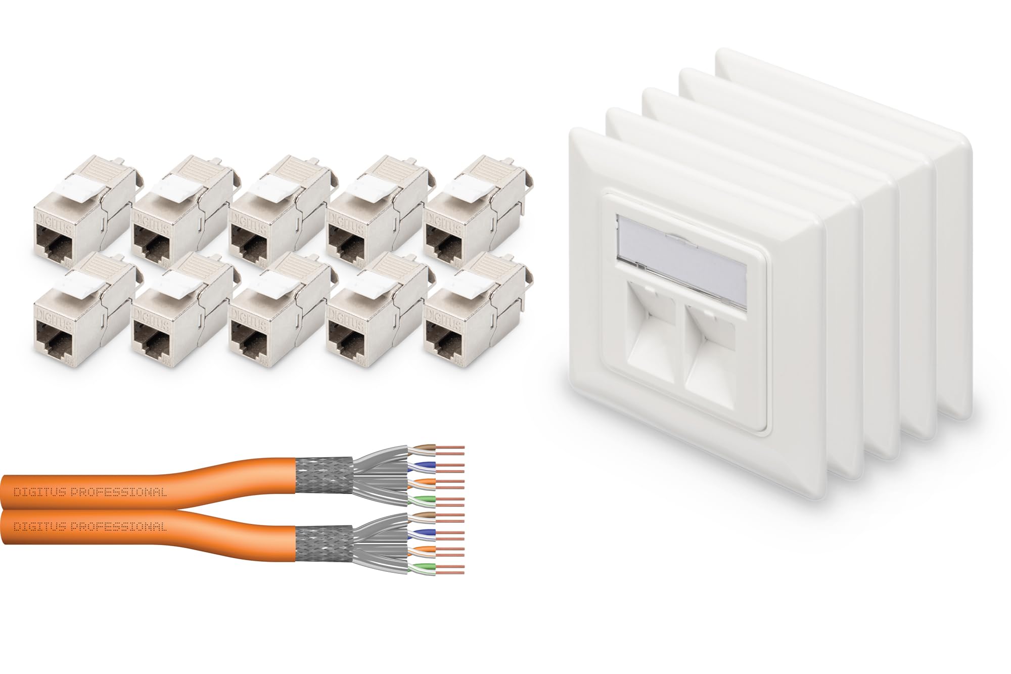 Kit câble de pose Cat-7 Duplex DIGITUS 100m et 10 modules Keystone Cat-6A - 8