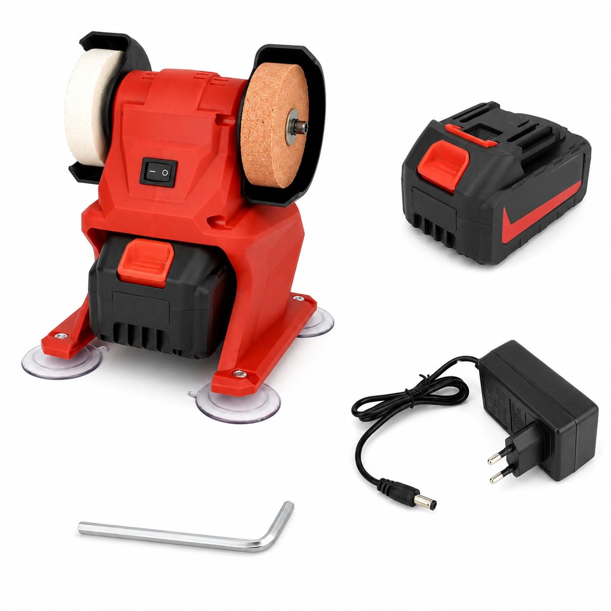 Mini Mola Smerigliatrice da Banco a Batteria con 2 Batterie M88 XC5.0 Doppia Pietra Abrasiva Ø70mm Motore 200W 5500 RPM Affilatrice da Banco Compatta per Lucidatura di Metallo, Legno e Gioielli