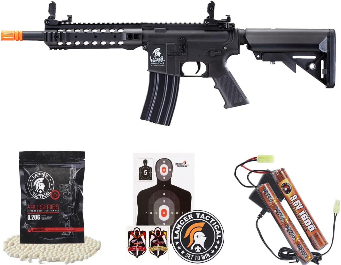 Lancer Tactical Gen 2 CQB 350 FPS Airsoft M4 AEG Rifle Nylon Polymer High FPS Airsoft AEG Rifle, 1000 Rounds 0.20g BBS, 1600mAh Nimh Battery & Wall Charger Included