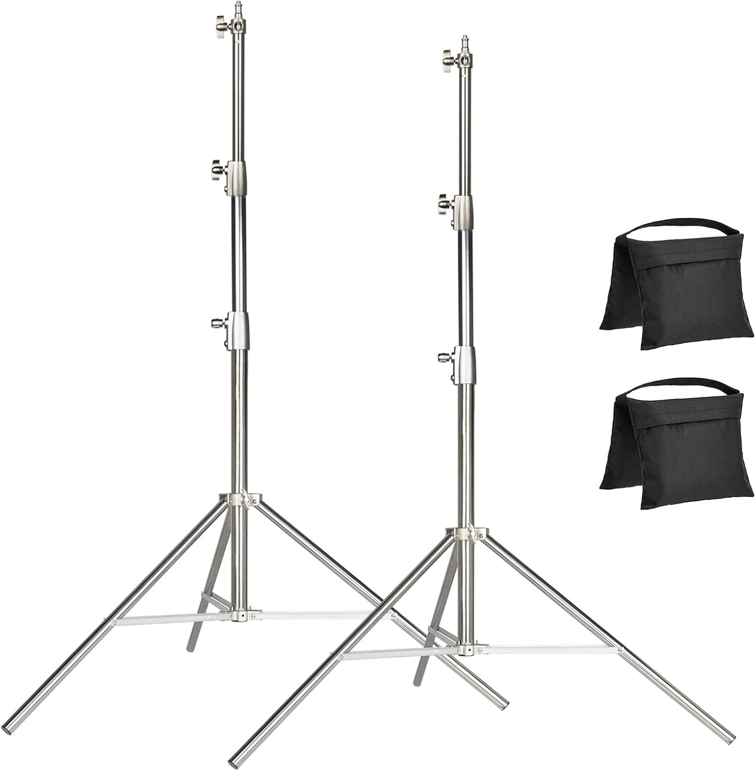 EACHSHOT 2-Pack Light Stand Kit, 2.8m Stainless Steel Heavy Duty with 1/4" to 3/8" Adapter for SL60W VL150W SL150W AD600BM MS300, Studio Softbox, Monolight, and Other Photographic Equipment