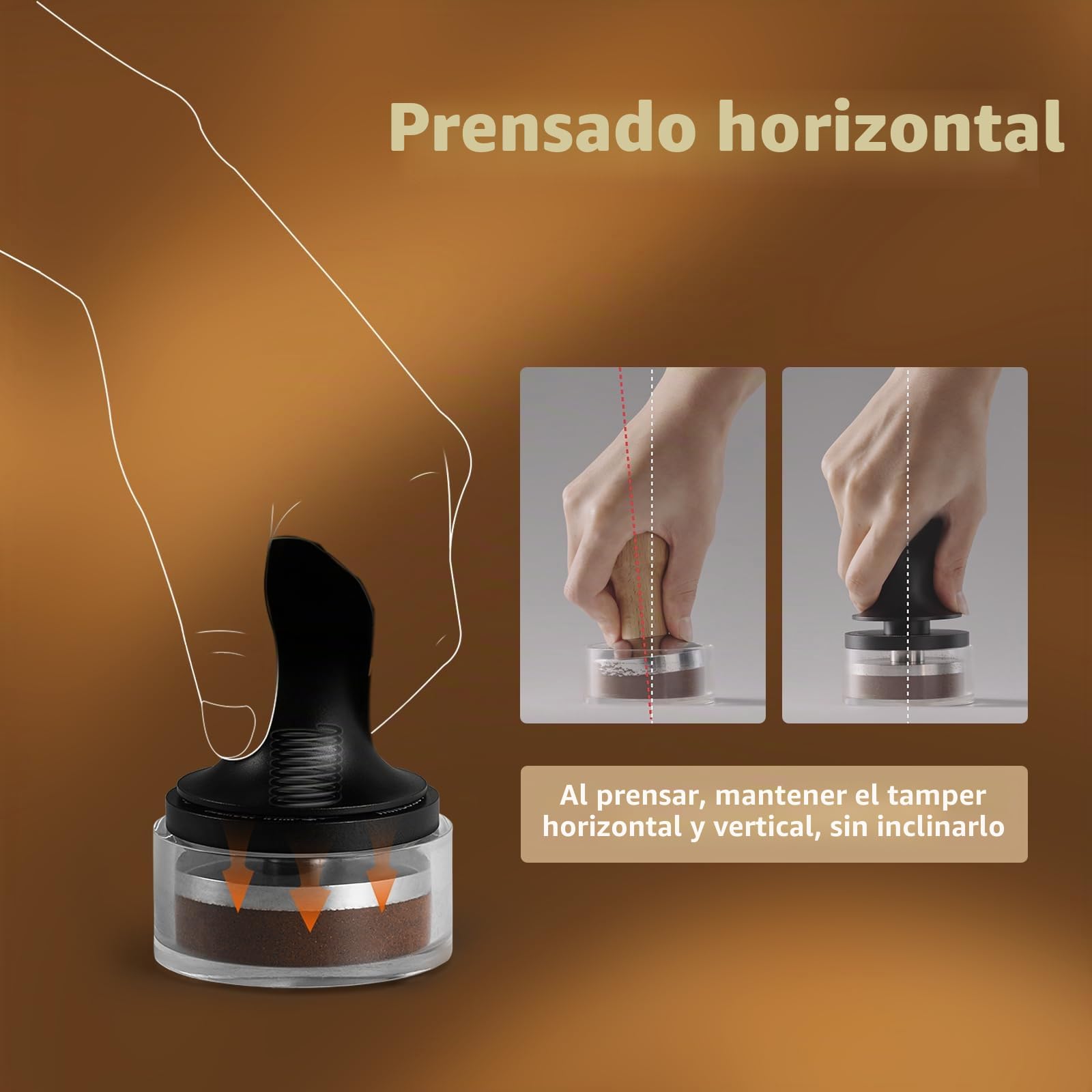 MHW-3BOMBER Tamper de Café de 58mm, Tamper de Espresso Autonivelante con Rebote Automático de 2 Resortes, Herramienta Tamper de 58.35mm para Máquinas de Espresso, Herramienta de Barista, T6101-OS