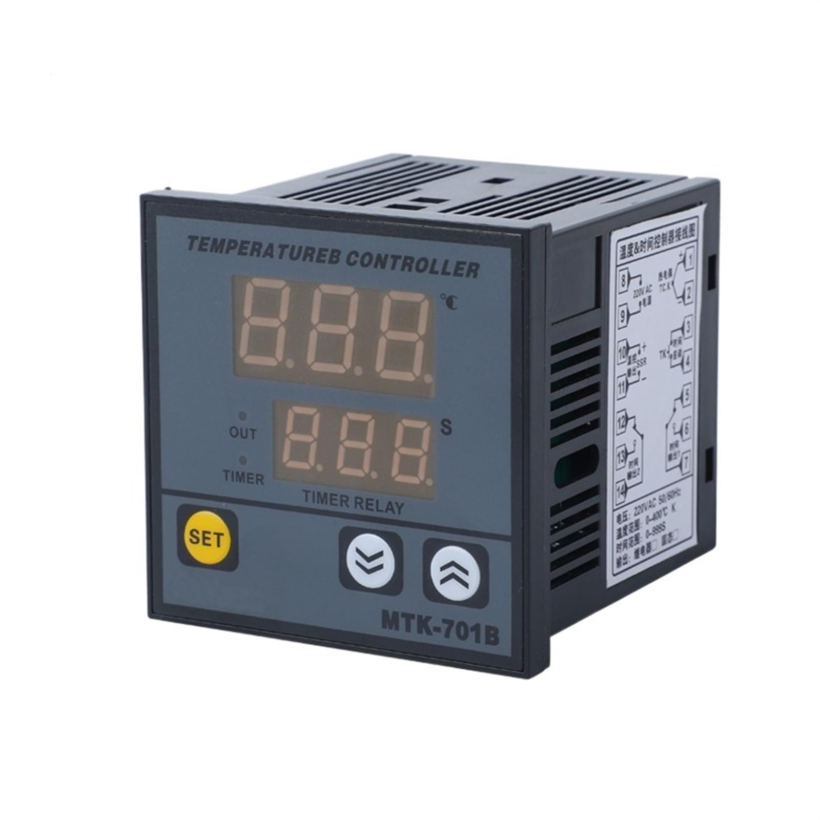 VDOQTLJT 2 in 1 Time Temperature Controller 0~999S 0~400℃ Relay/SSR Output 220VAC 50/60Hz 72 * 72mm(K SSR Output)
