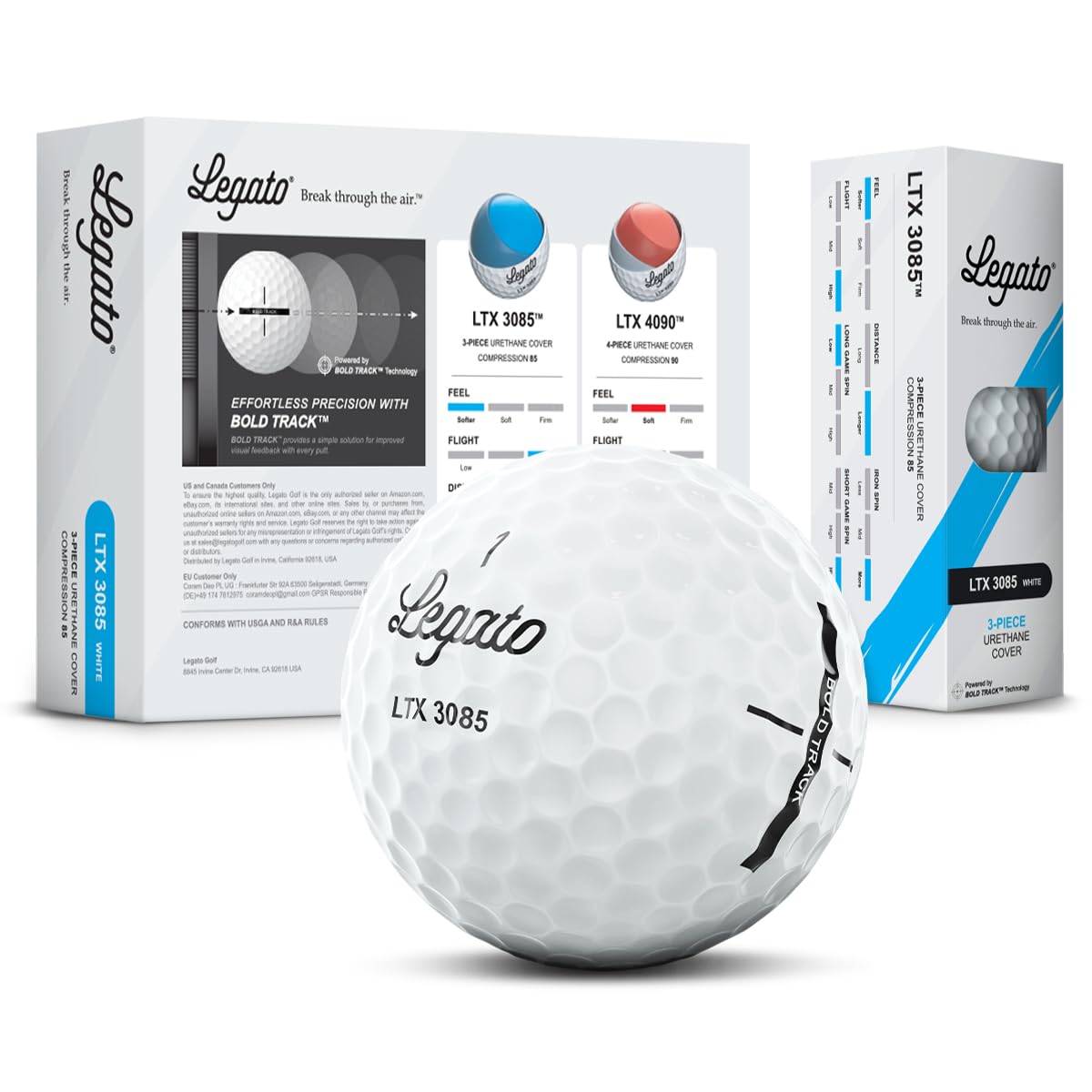 LegatoGolf Balls, LTX 3085 | Designed to Help Golfers Break 90 | Maximized Distance with Soft Feel | 3 Piece | Urethane Cover | 85 Compression