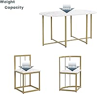 Vista 7 de Quarte Moderno juego de mesa de comedor de 7 piezas con mármol sintético, juego de mesa de cocina de metal compacto, diseño de silla triangular