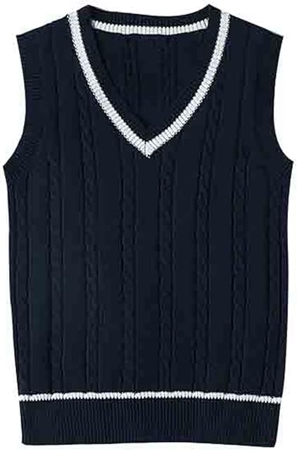 Women Knitted Vest Twist Sweater Pullover V Neck College Sleeveless Jumpers Knitwear Tank