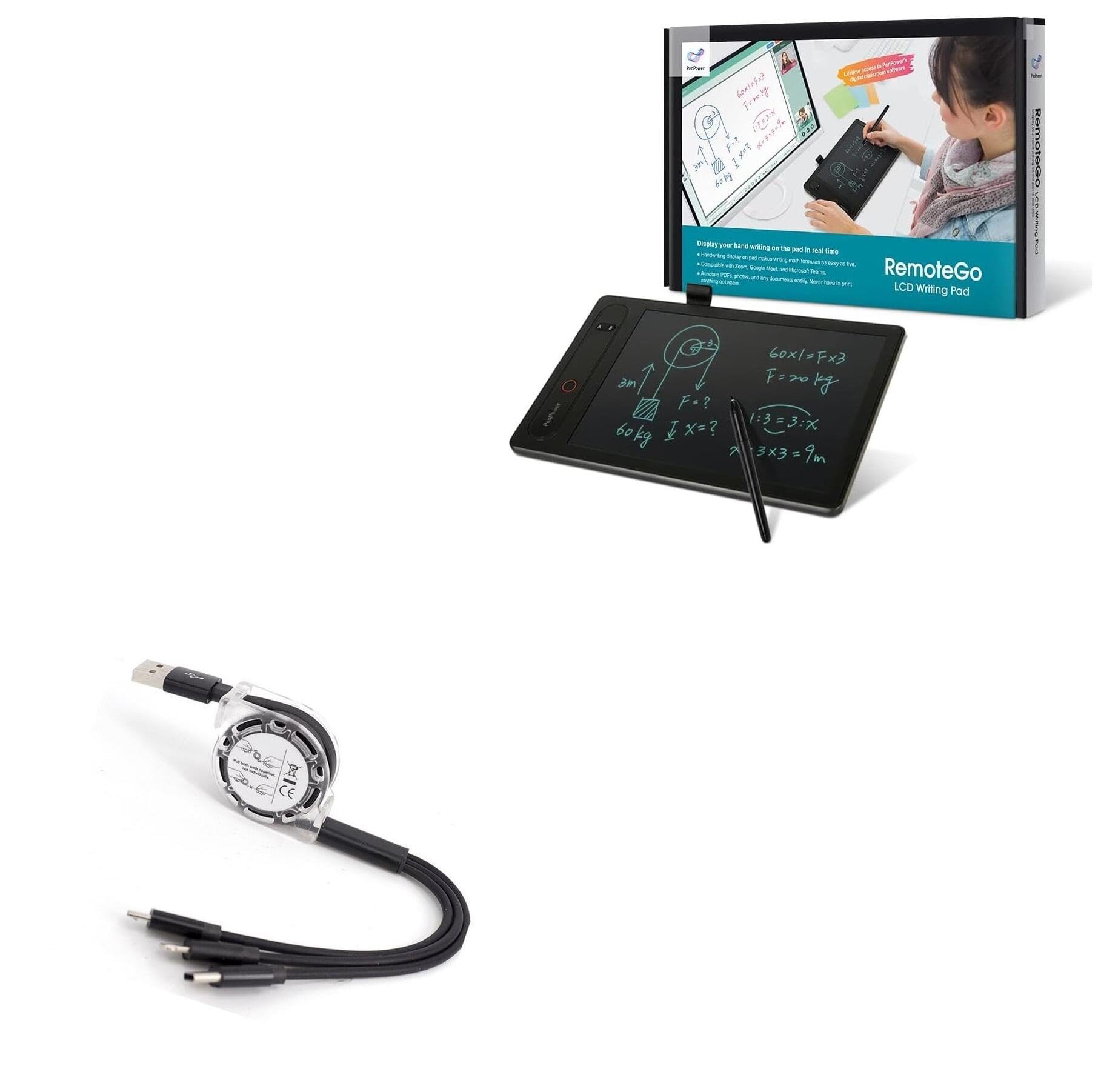 BoxWaveCable Compatible with PenPower SHARMGK2EN (10 in) - AllCharge miniSync, Retractable, Portable USB Cable - Jet Black