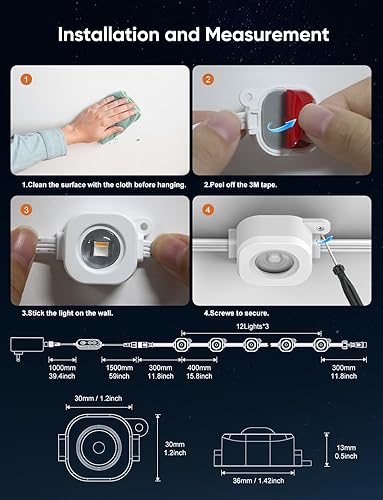 Miniatura 9 de Luces permanentes para exteriores de 50 pies, luz de alero RGBW con 36 luces LED, más de 111 modos de escenas iluminación al aire libre, luz