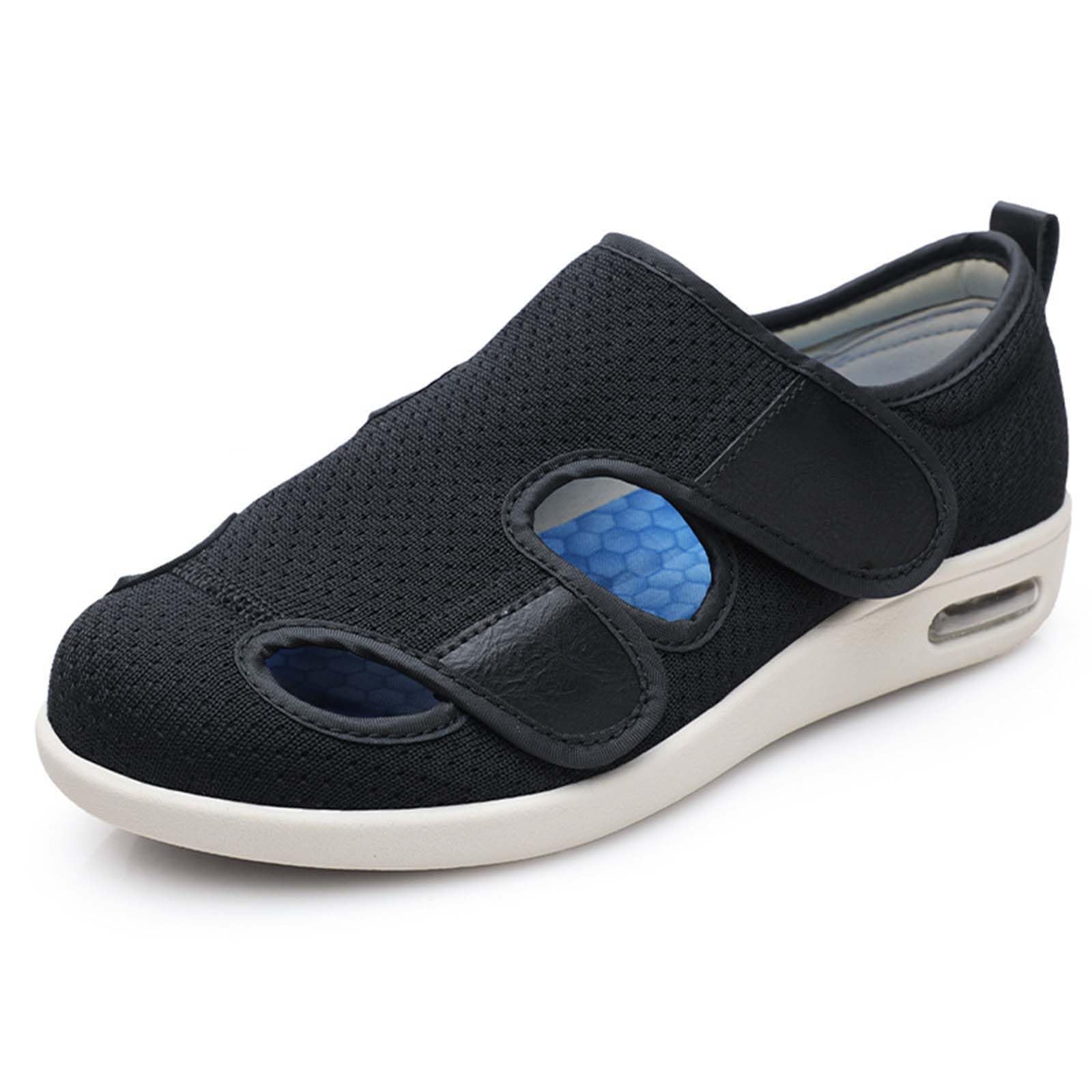ARMAAN Zapatos para diabéticos para Hombres y Mujeres Sandalias Anchas Zapatos para Edema Espuma viscoelástica Transpirable Zapatillas Ligeras para Caminar Personas Mayores pies hinchados,Black-43 EU