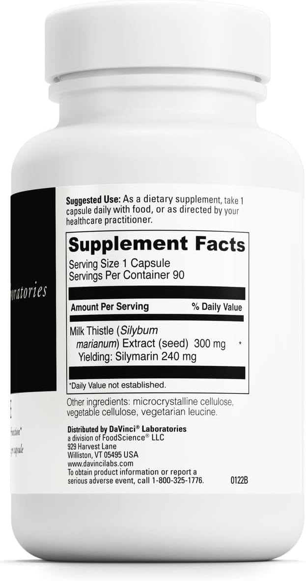 DAVINCI Labs Milk Thistle - Dietary Supplement to Support Liver Detoxification and Function, Kidney Health and Healthy Digestion* - with Milk Thistle and More - Gluten-Free - 90 Vegetarian Capsules