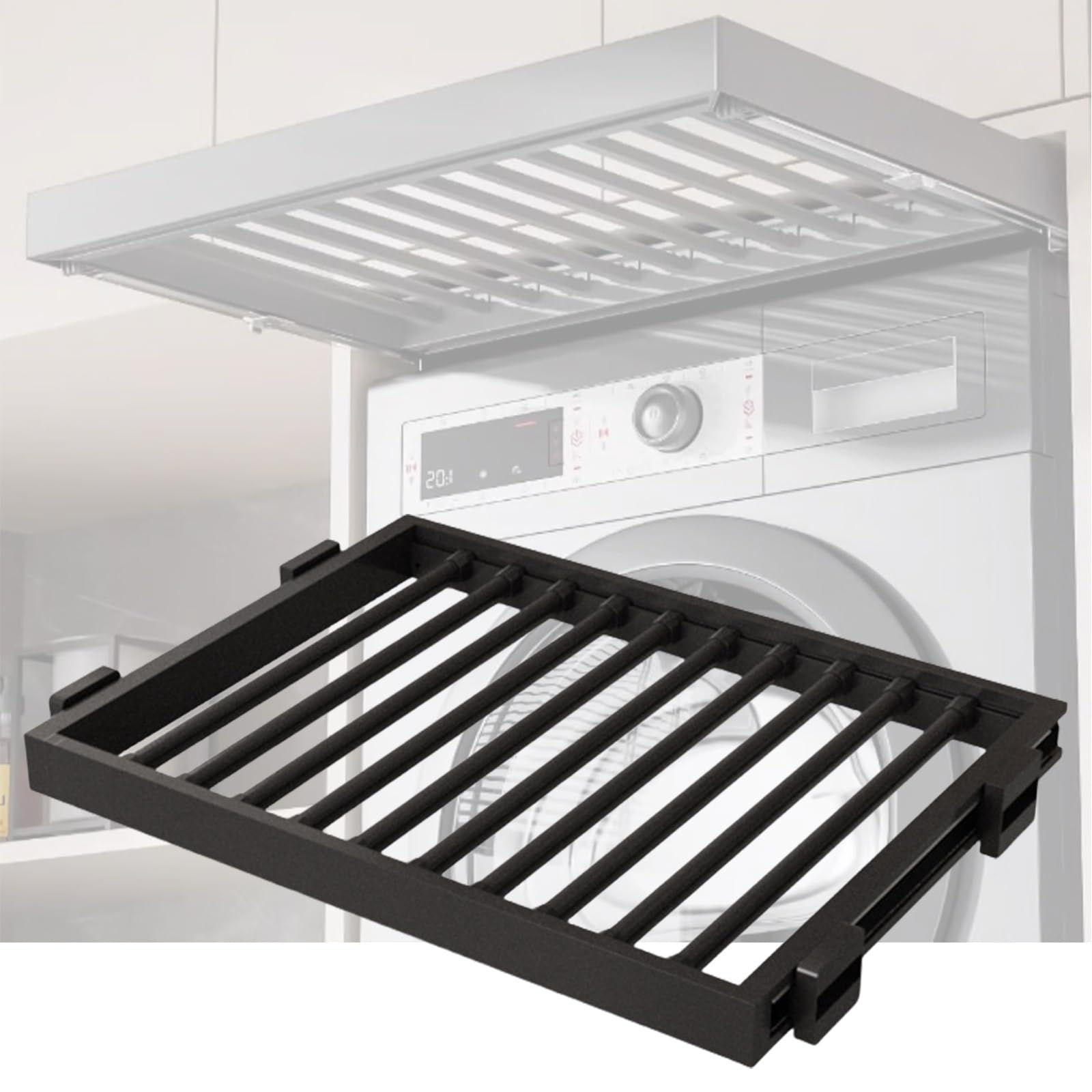 Support séchage machine à laver et penderie coulissante pour dressing épuré