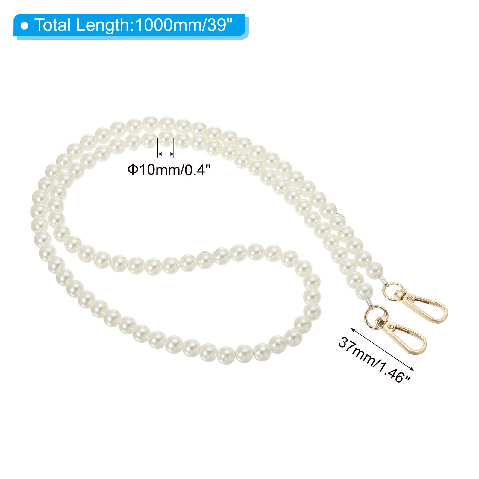 PATIKIL Imitation Pearl Bead Purse Chain Strap 39", Pearl Bag Chain Handbag Clutch Replacement with Metal Buckle for DIY Handbag Wallet Clutch Crafts Making, Light Gold - Image 2
