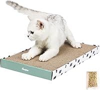 Vista 10 de PAWSFANS Rascador de cartón para gatos con caja, tabla de rascar de corrugado duradera, sofá cama para gatitos, hierba gatera reversible incluida