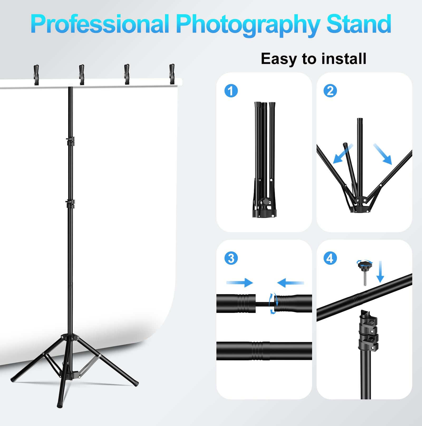 Kit Fondale Schermo Bianco, 1,52 x 1,98 m Sfondo Bianco per Fotografia con Supporto Portatile a Forma di T per Studio Fotografico, Matrimonio, Festa, Decorazione