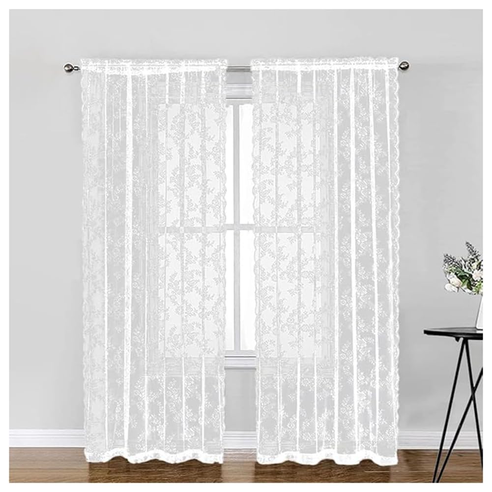 Hrlace 2 cortinas de encaje translúcidas, cortinas de encaje con estampado de flores, cortinas de encaje vintage, cortina de gasa con ojales para salón, dormitorio, comedor, decoración, color blanco