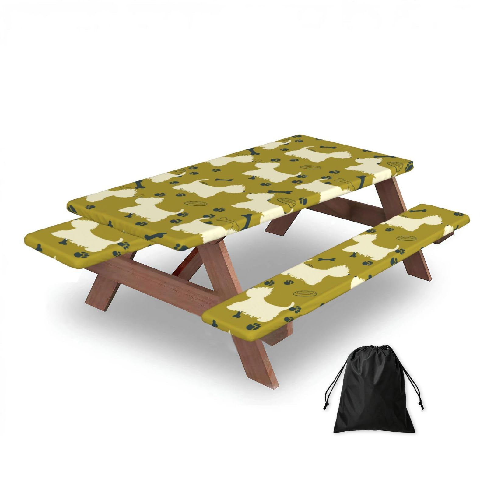 Dopklna As Picture Dog Silhouette West Highland Animal West, Picnic Table Cover With Bench Covers -Waterproof Elastic Fitted Tablecloth For Garden Camping Patio 76X152cm