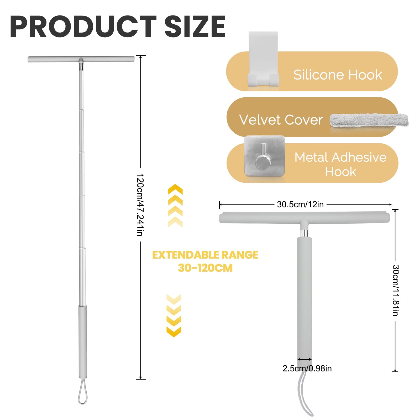 Tergivetro per Doccia, Tiraacqua Vetri Doccia Silicone, Tergivetro Doccia Retrattile 30-120cm, Pulisci Vetri Doccia con Supporto, per Finestre, Bagno, Specchio(Grigio)