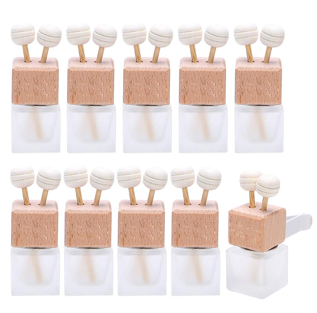10 Pack,8ml Matte Glass Car Air Freshener Perfume Clip Diffuser,Empty Essential Oil Perfume Vials Diffuser Vent Outlet,Thick Glass Ornament With Wooden Caps,FREE Funnel,Dropper