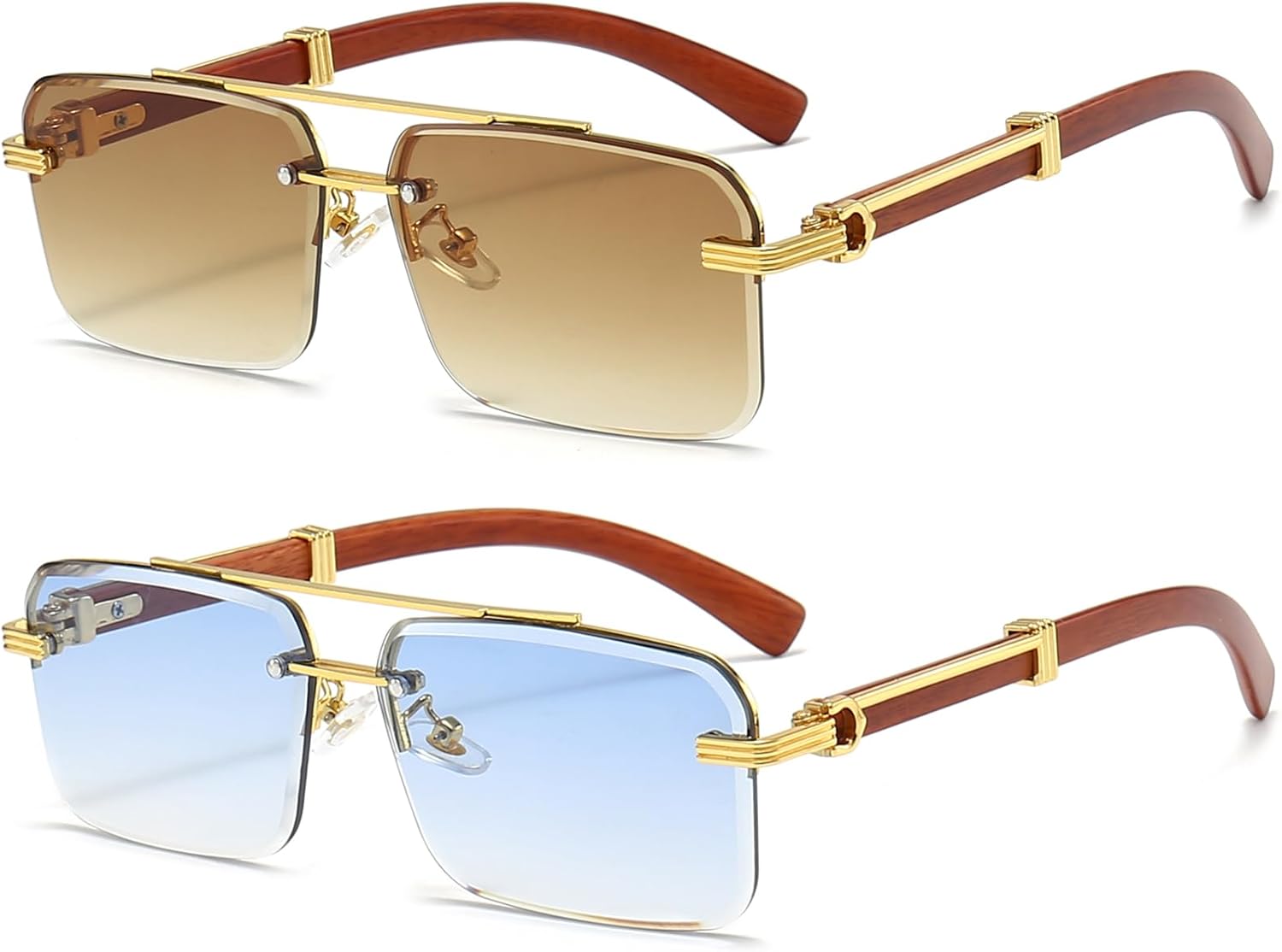 PORADAY Rimless Sunglasses for Men Women Vintage Rectangle Sun Glasses Fashion Frameless Square Tinted Shades