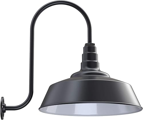 Steel Lighting Co. Redondo - Luz de granero | Montaje en pared al aire libre | Cúpula de 20 pulgadas | Cuello de cisne ascendente | Luz grande de