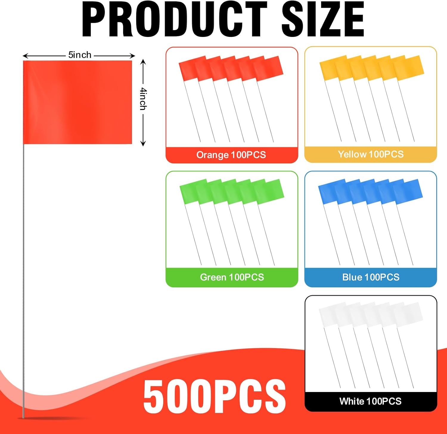 15x4x5 Inch Marking Flags – High-Visibility Yard & Lawn Flags for Boundary, Dog Training, Landscaping, Sprinklers, Surveying & Construction | Durable, UV & Weather Resistant (5 Color Set, 500 Pack)