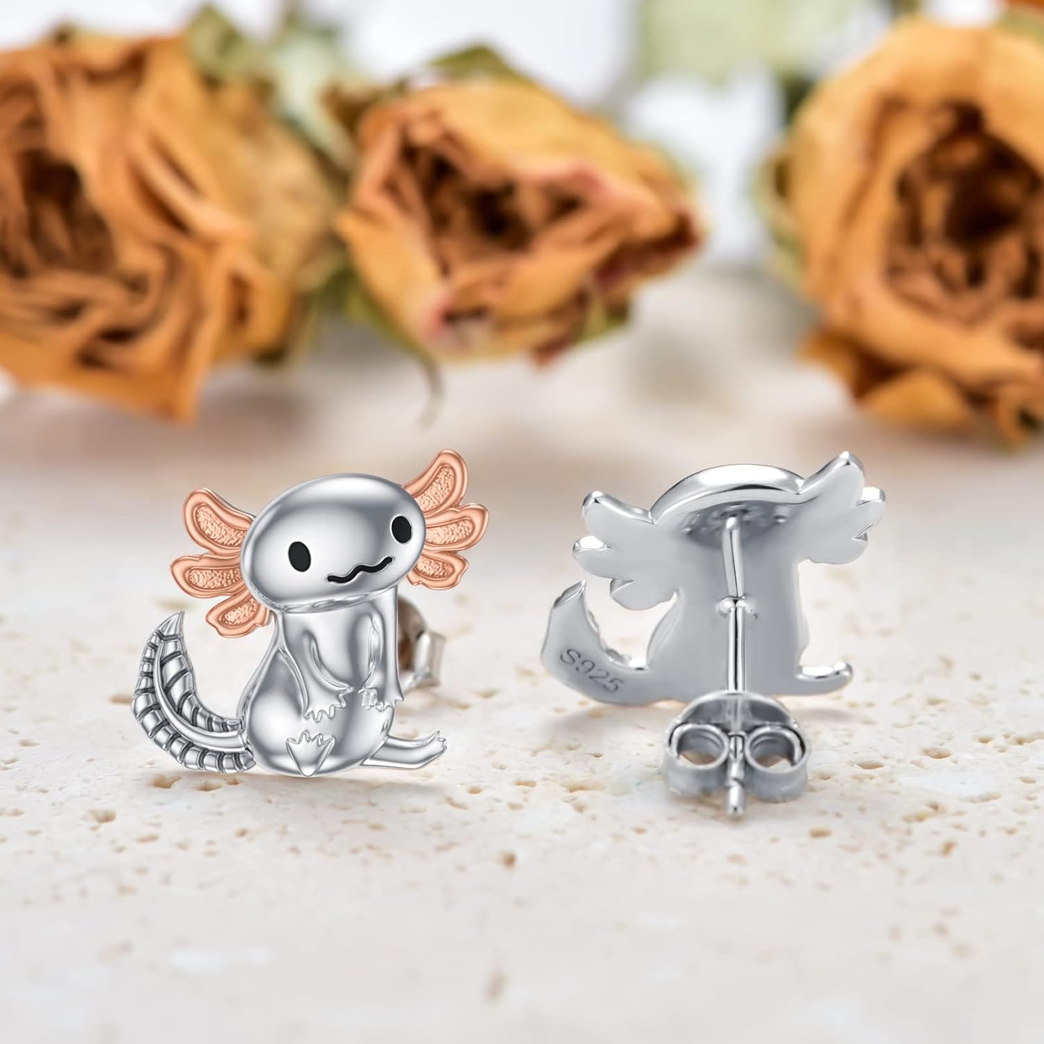 Animal Stud Earrings 925 Sterling Silver Fox/Turtle/Dog/Cat/Axolotl/Panda/Stingray/Butterfly Earrings Animal Lovers Jewelry Gifts for Women