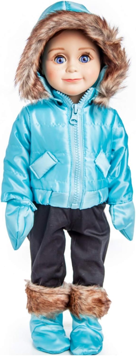 The Queen's Treasures 18 Inch Doll Clothes, Complete Ski Wear Outfit, 6 Piece Zippered Blue Jacket, Pants, Gloves, and Boots Too, Compatible for Use with American Girl Dolls. Doll NOT Included