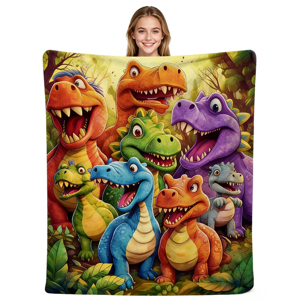 JynxtoyZeal Dinosaur Blanket Throw,Fluffy Cozy flannel Blanket,Vibrant Colors Cute Design, Soft Warm Throw Blanket for Couch Bed Travel Home Bedroom Living Room,100× 150cm