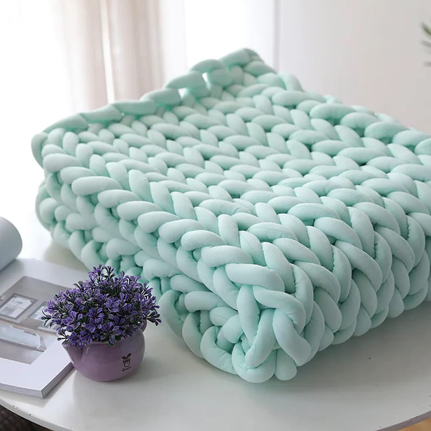 GULAKY Filato di cotone grosso tubo di filato super morbido spesso per lavori a maglia fai da te fatti a mano coperta di lana merinos, decorazione alternativa per la casa, verde menta, 2,3 kg (8200 g)