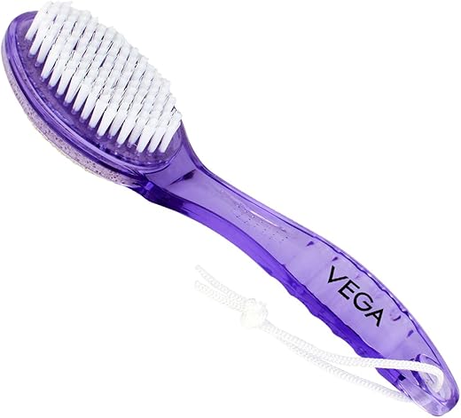 Vega Pumice Stone/Nail Brush with Handle, Color May Vary