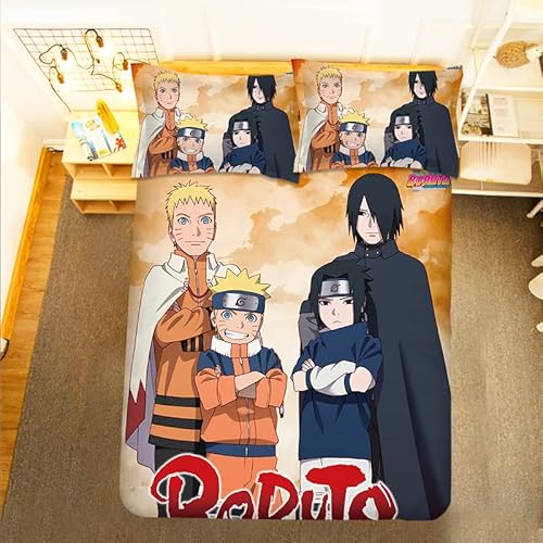 Bettwäsche Set,3D Drucken Bettbezug,Anime Naruto Farbe 3D mit Reißverschluss und Kissenbezug-King 220*230 Cover