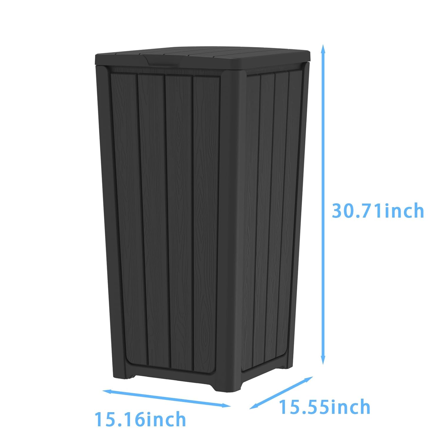 Pepe Tee 23 Gallon Outdoor Garden Trash Can, Resin Waterproof Garbage Bin for Yard/Patio, 15.16"x15.55"x30.71"(Black)
