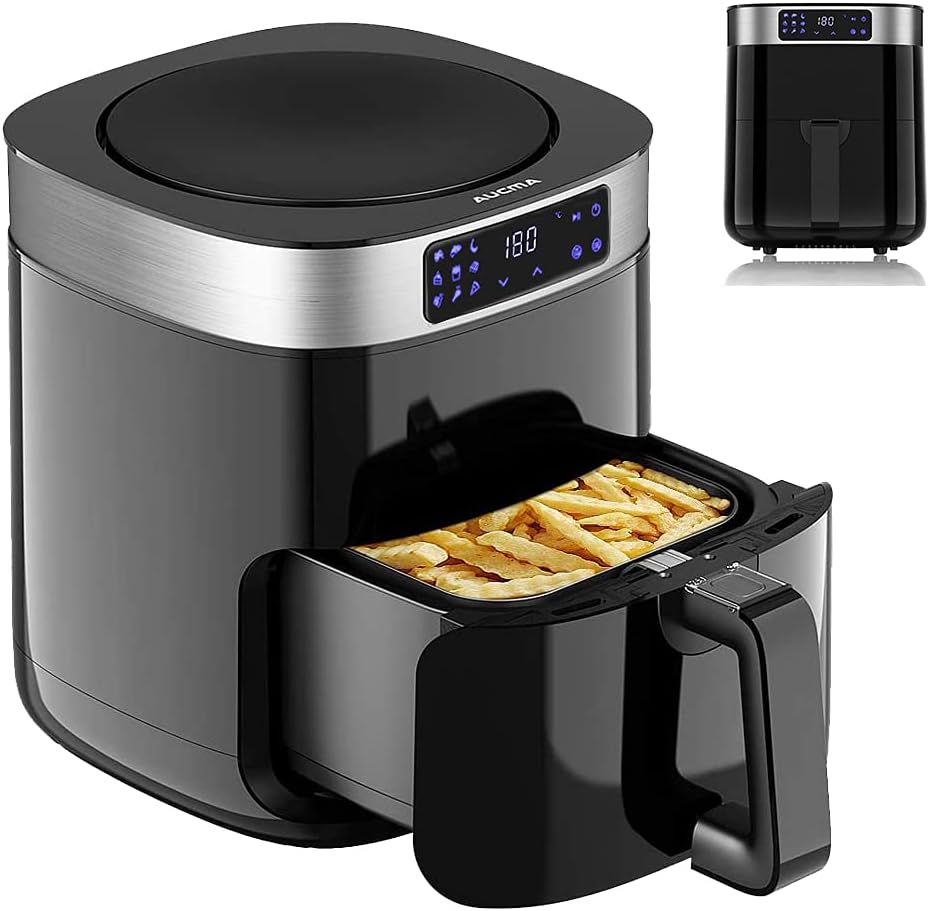 Aucma 4.5L Air Fryer Oven 1500W Electric Oilless Low-Fat Chip Fryer, 9 Cooking Presets Air Fryers for Home Use, with Timer and Fully Adjustable Temperature Control, Digital Touch Screen & Preheat