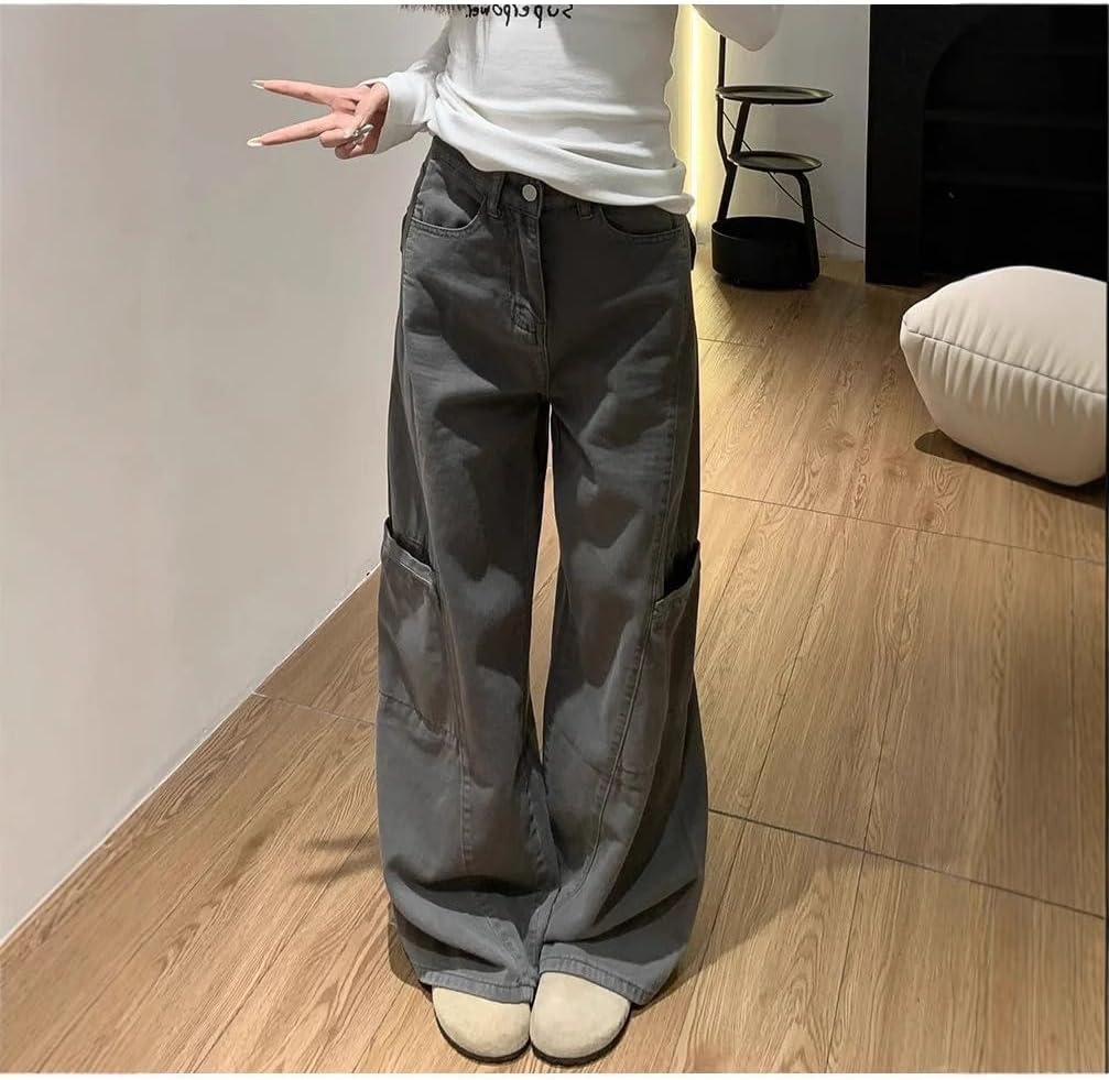 Women's Spring Fall Baggy Wide Leg Denim Cargo Jeans