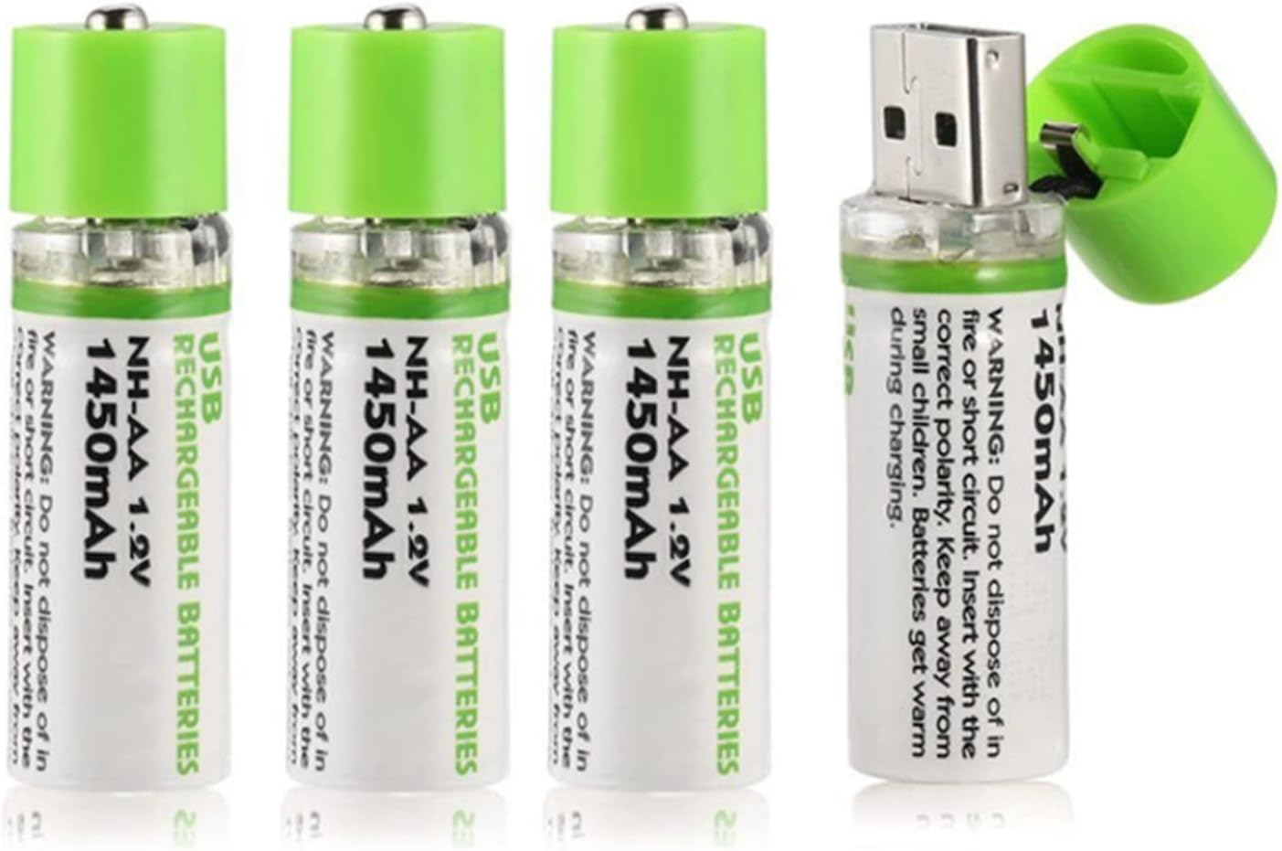 SKEIDO 4pcs USB AA battery 1.2V 1450 mAh NI-MH Rechargeable Battery LED charging indicator light