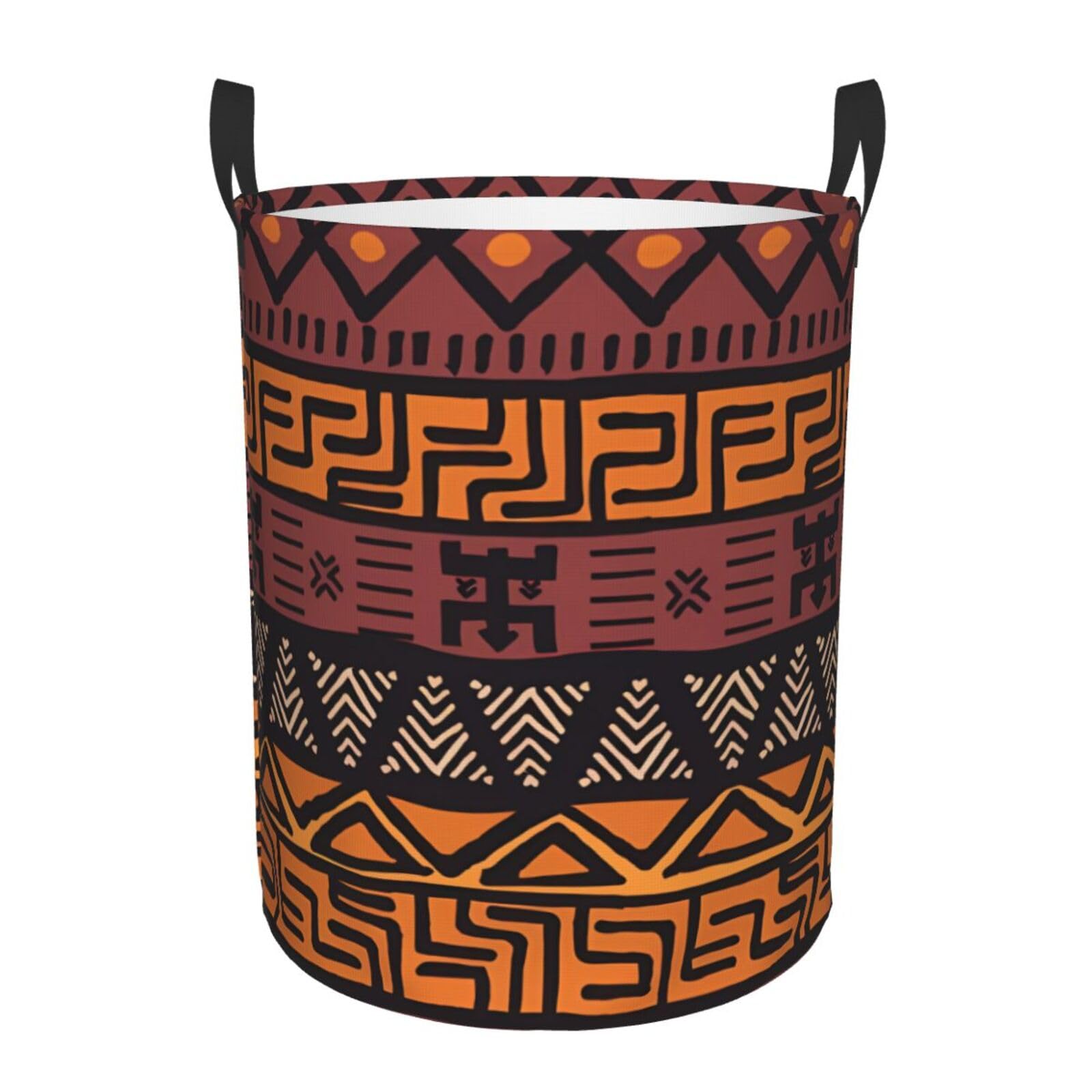 S Collapsible African Mud Cloth Tribal Print Circular Hamper Round