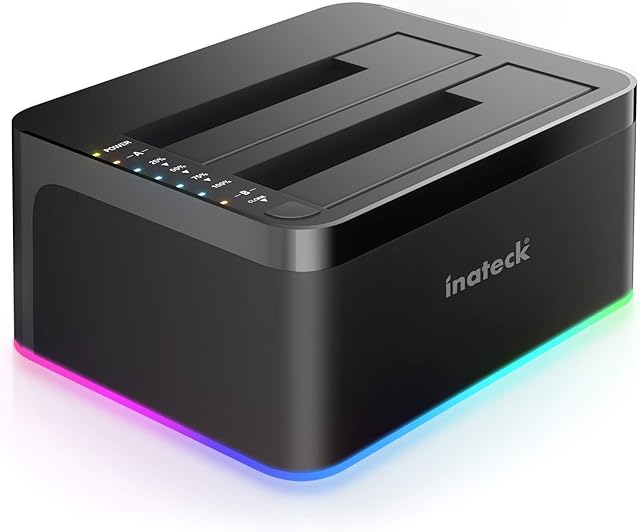 Inateck RGB Hard Drive Docking Station, SATA to USB 3.0 Dock with Offline Clone, for 2.5 and 3.5 Inch HDDs and SSDs, UASP Supported, Black, SA02003
