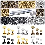 sinzau Leather Rivets, 3 Sizes 4 Colours Double Cap Rivet, Tubular Metal Studs with 3 Fixing Tools, Pack of 180