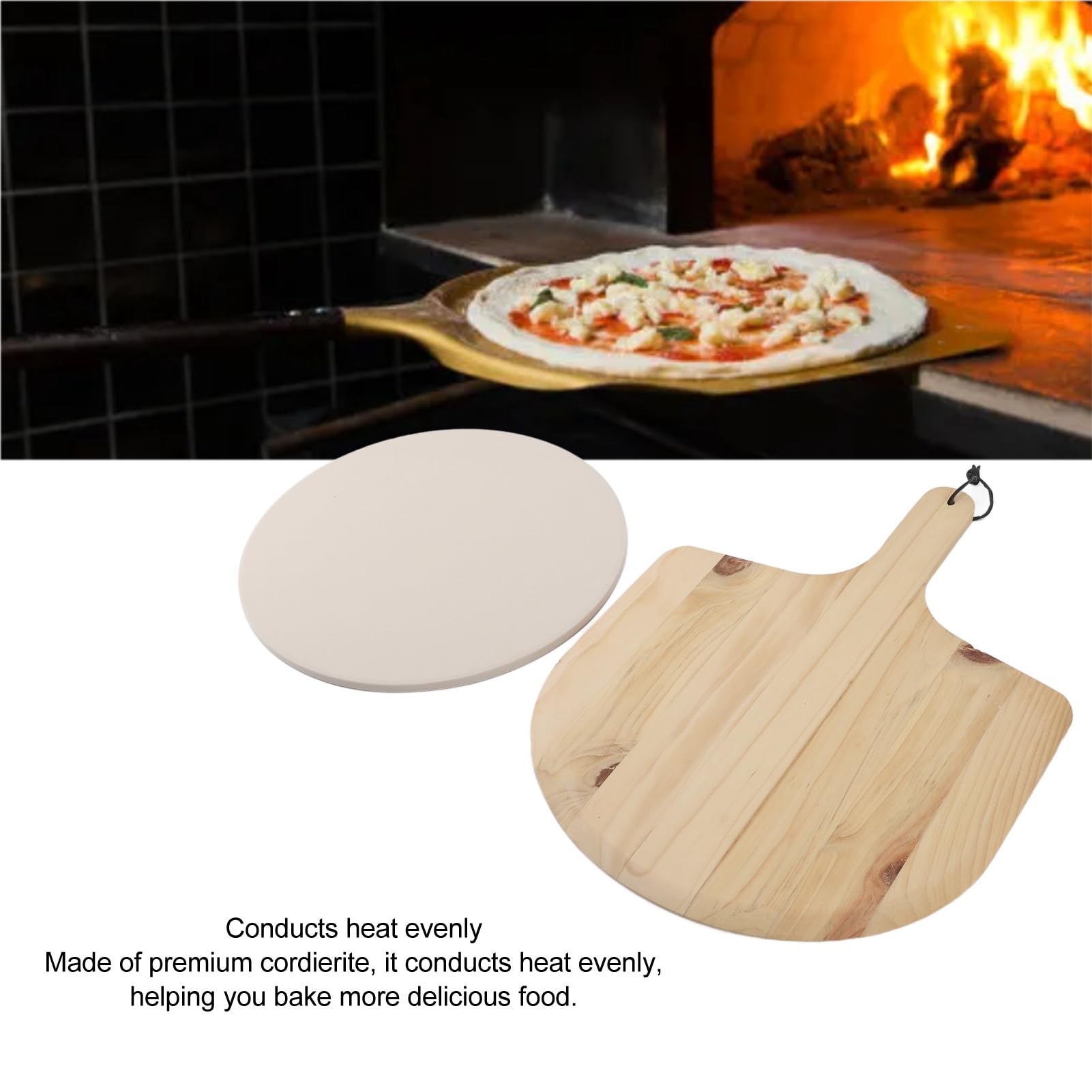 Kamień do pizzy DriKou, jednolity przenikanie ciepła z kordierytu z łopatką do obierania pizzy kamień do pieczenia pizzy do gotowania chleba w kuchni (B)