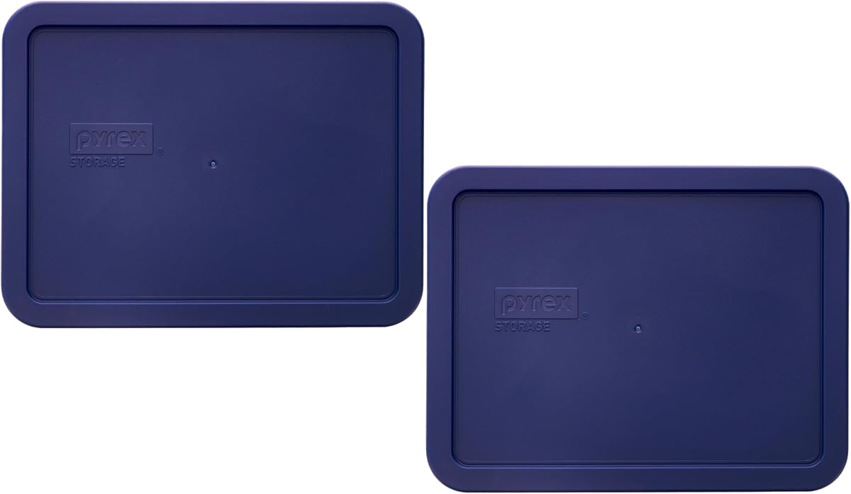 Pyrex 7211-PC (6-Cup) Blue Food Storage Lid (2-Pack) - Made in USA | BPA-Free Plastic | Rectangle Shape | Designed for 7211 Glass Dish | Dishwasher Safe | Resists Stains and Odors