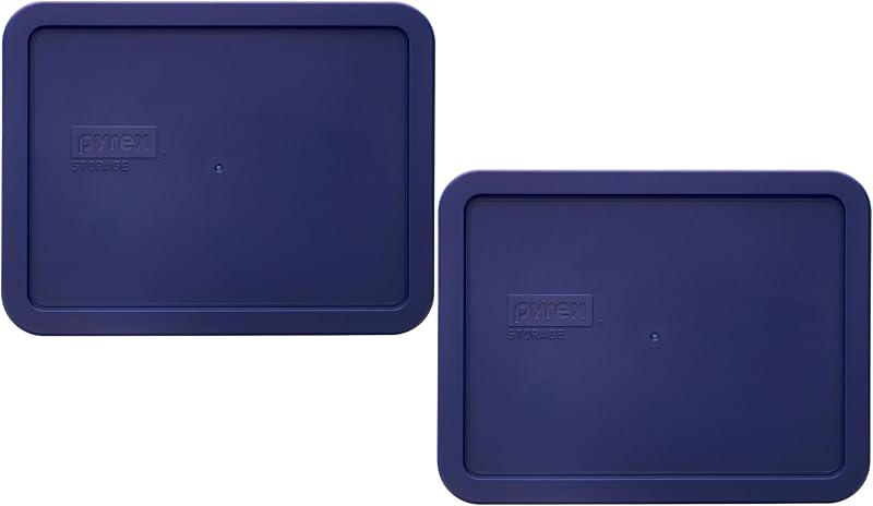 Pyrex 7211-PC (6-Cup) Blue Food Storage Lid (2-Pack) - Made in USA | BPA-Free Plastic | Rectangle Shape | Designed for 7211 Glass Dish | Dishwasher Safe | Resists Stains and Odors