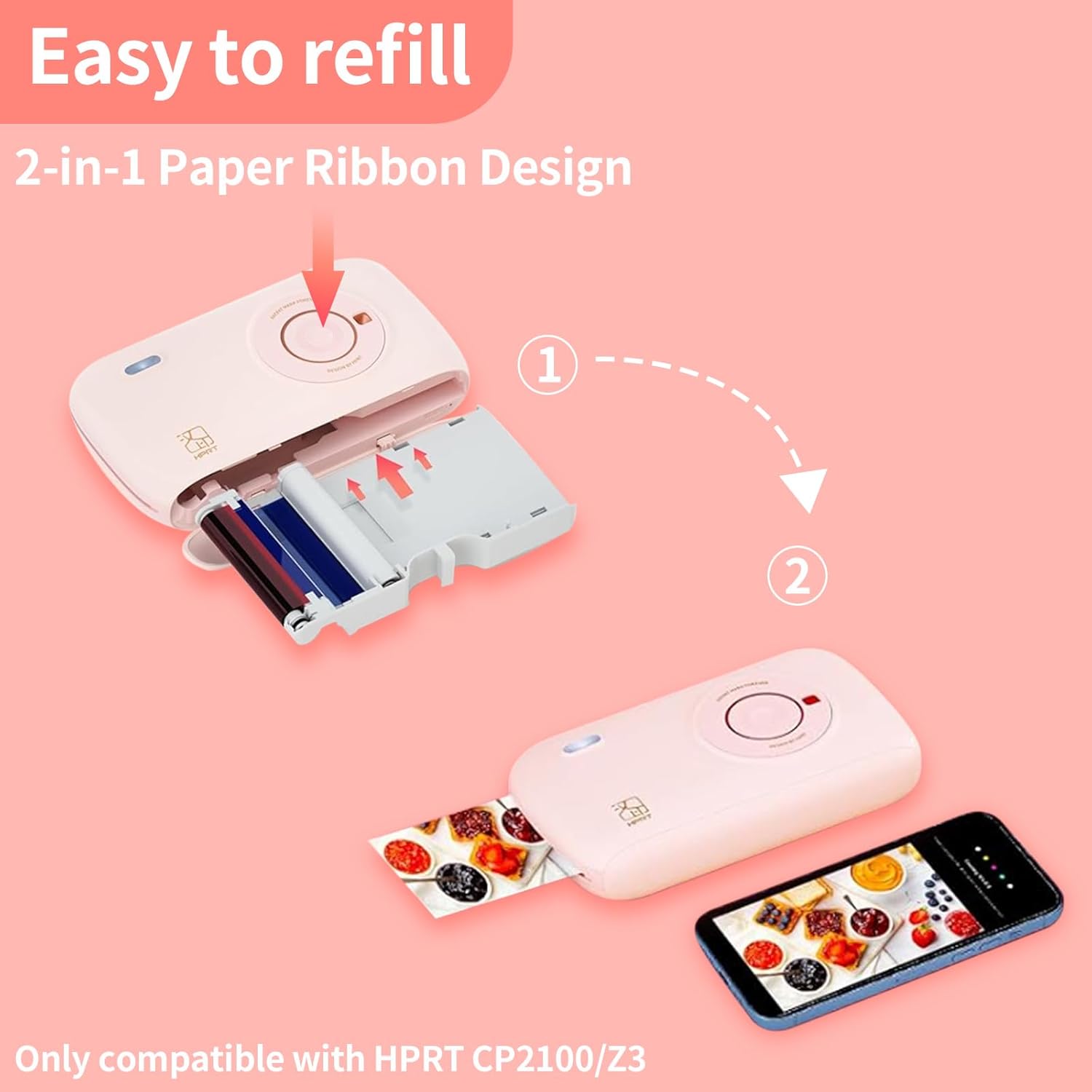 HPRT 2"x3" One-piece Photo Paper and Color Ribbon Cartridge Refill (20 Sheets), Compatible with HPRT CP2100 Mini Photo Printer & Z3 Instant Camera - Image 2