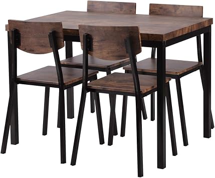 OSJ Dining Set, Natural, Width 43.3 in 110 cm, 4-Seater, Square, 4 Chairs, 5-Piece Set