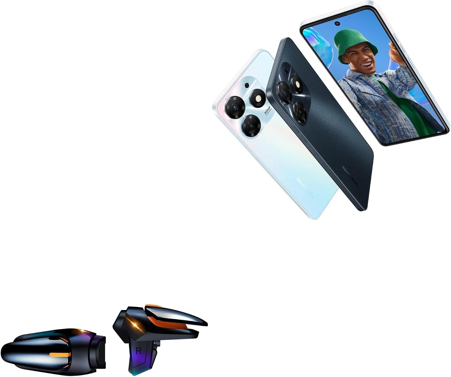 BoxWave Gaming Gear Compatible with Tecno Spark 10 Pro - Touchscreen QuickTrigger Auto, Trigger Buttons Autofire Gaming Mobile FPS - Jet Black