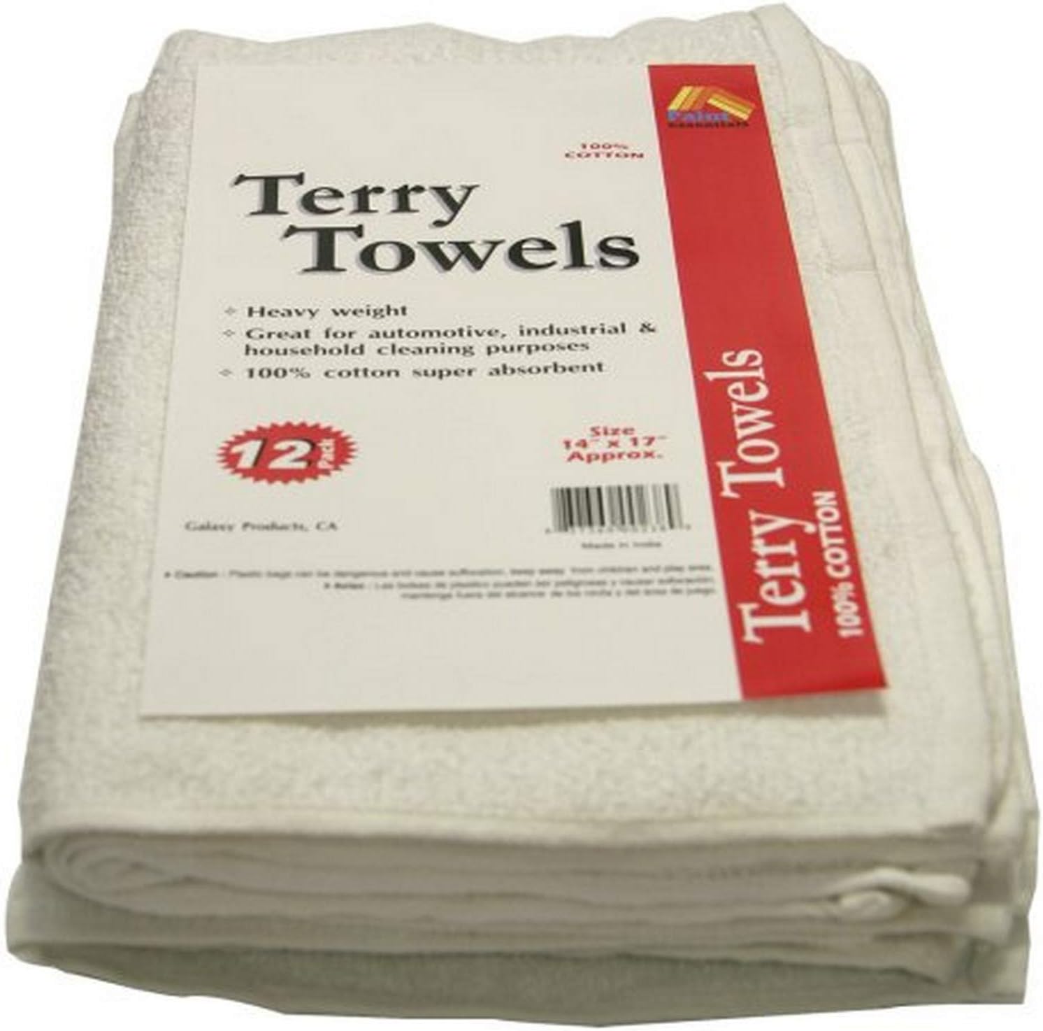 Paint Essentials 14-Inch x 17-Inch Terry Towels, White 12-Pack WT12