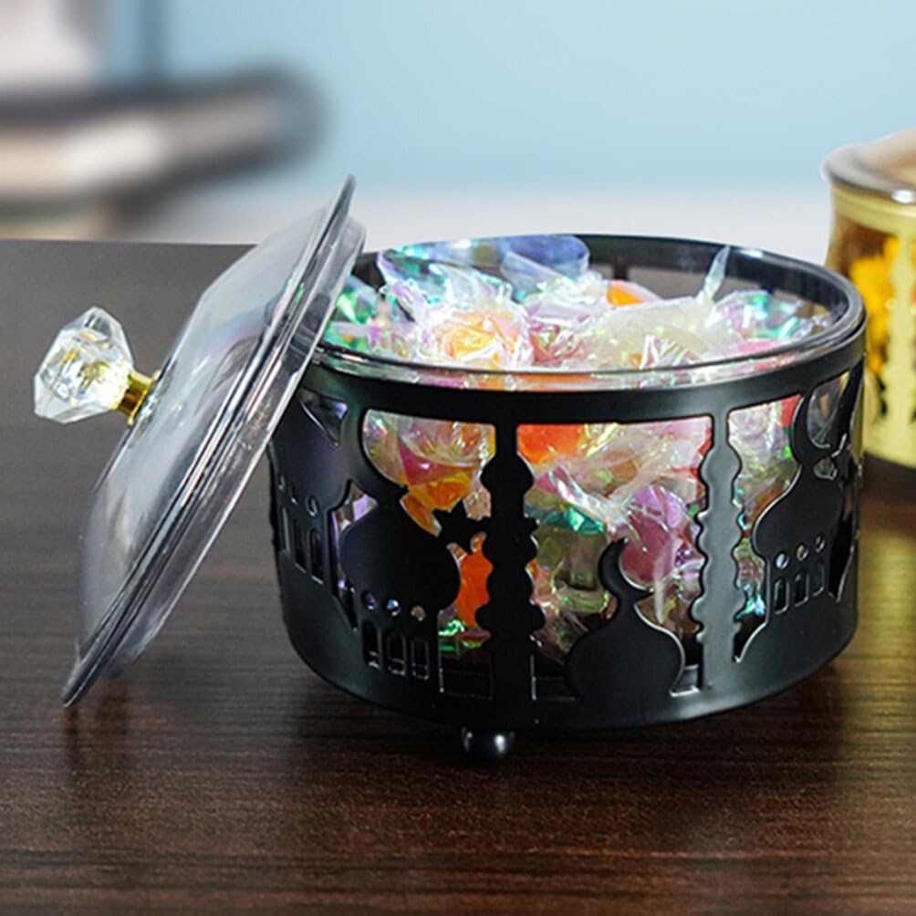 BESTOYARD Ramadan Tray with Lid - Black Eid Mubarak Tray Decorative Ramadan Candy Container Eid Cookie Trays Food Server Trinket Box for Eid Party Supplies, 9.00X9.00X9.00CM, 40RYER1817FGGQD