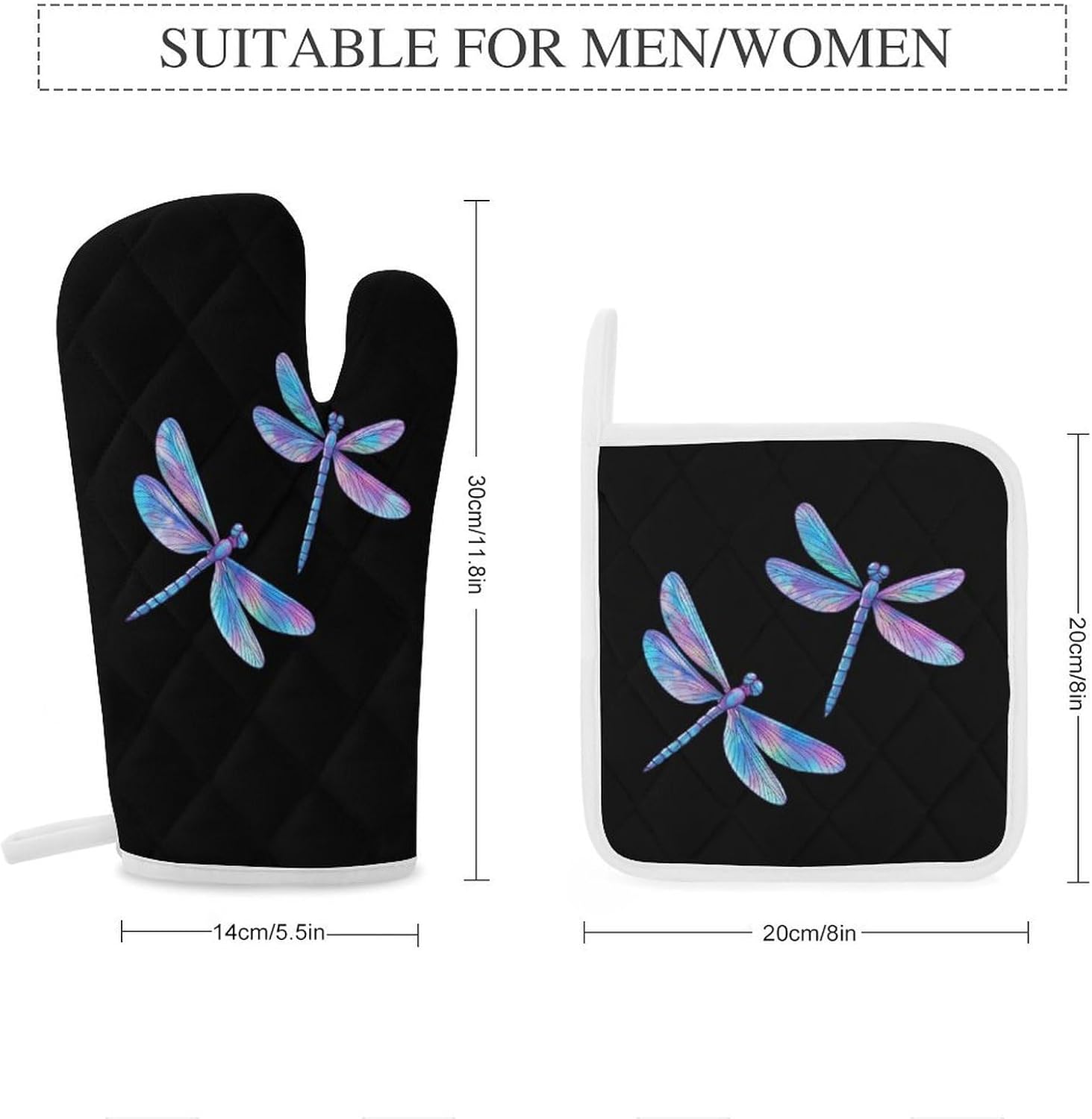 Flying Dragonflies Laser Color Oven Mitts and Pot Holders 4Pcs Set Heat Resistant Cooking Mitts Hot Pads